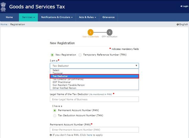 GST System Project: User Manual: Registration As Tax Deductor